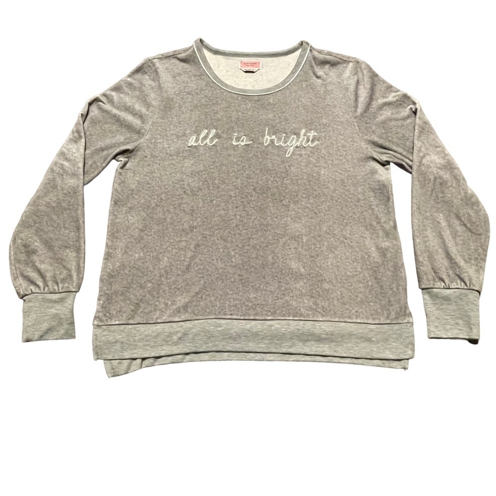 Kate Spade New York Gray Velour Long Sleeve "All Is Bright" Sweatshirt - Size M